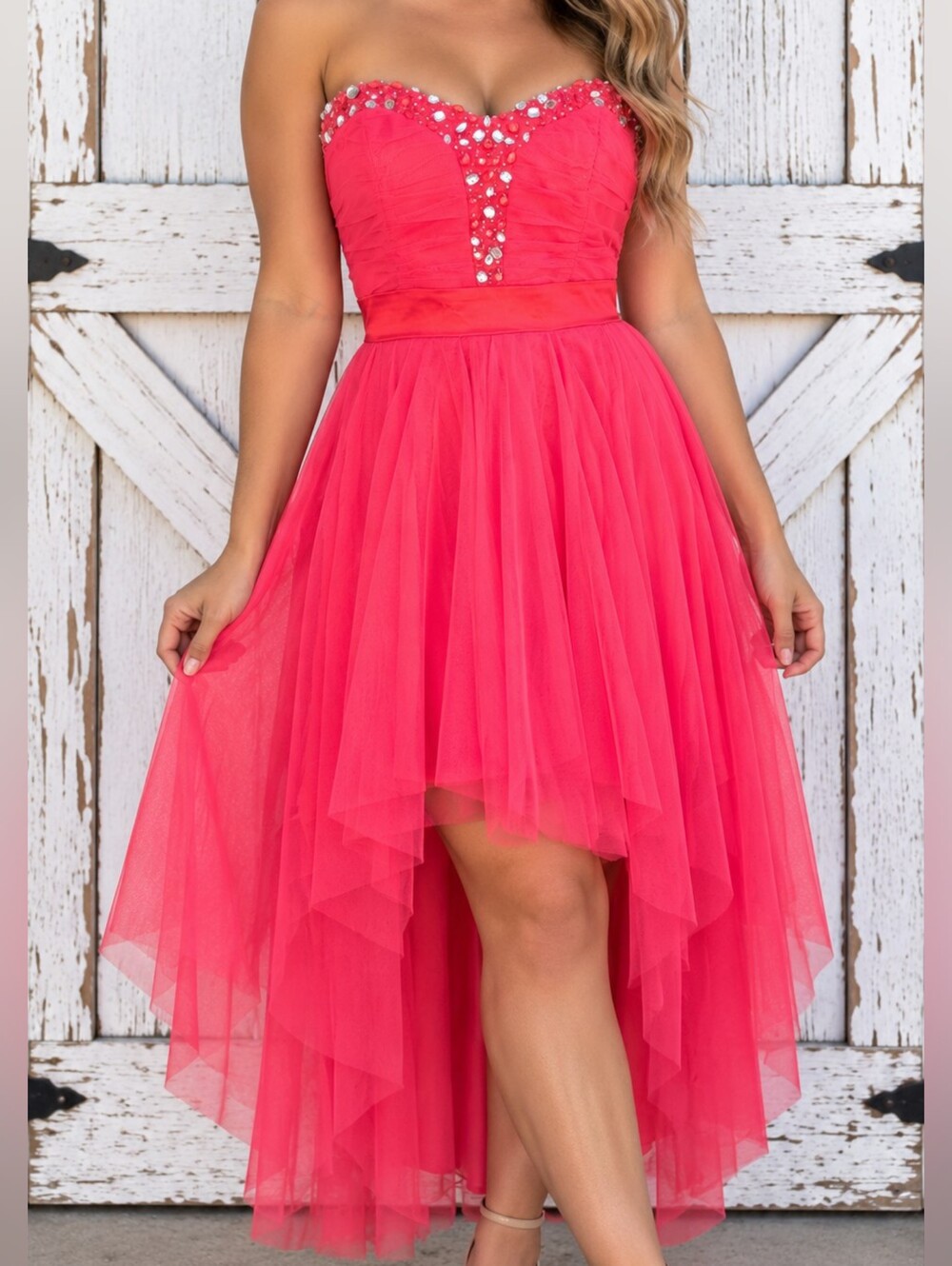 NWT Teeze Me Strapless High Low Tulle Rhinestone Dress Size 3 Hoco Homecoming